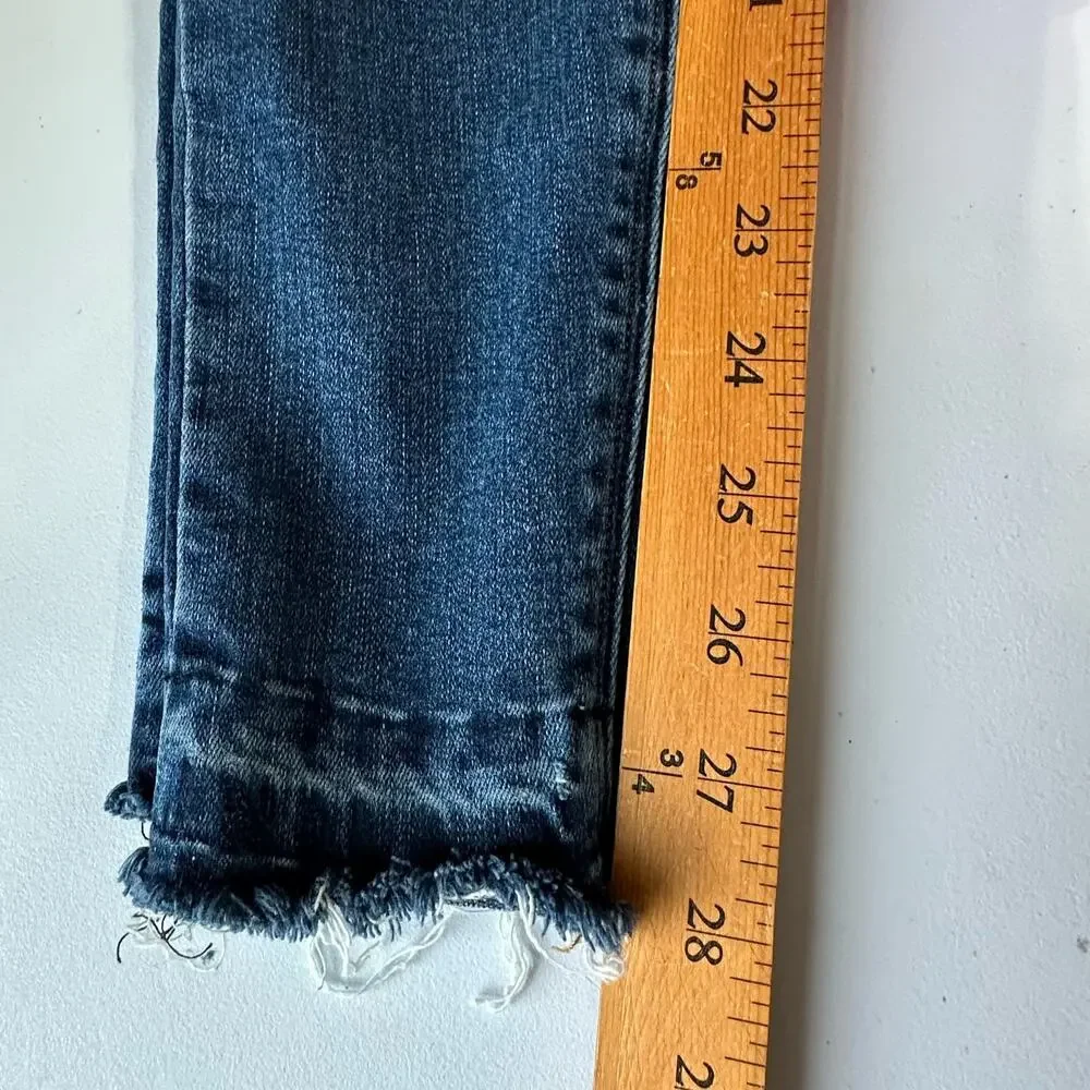 Spanx Jeans Womens Small Blue Skinny High Rise Raw Hem Slimming Stretch Casual